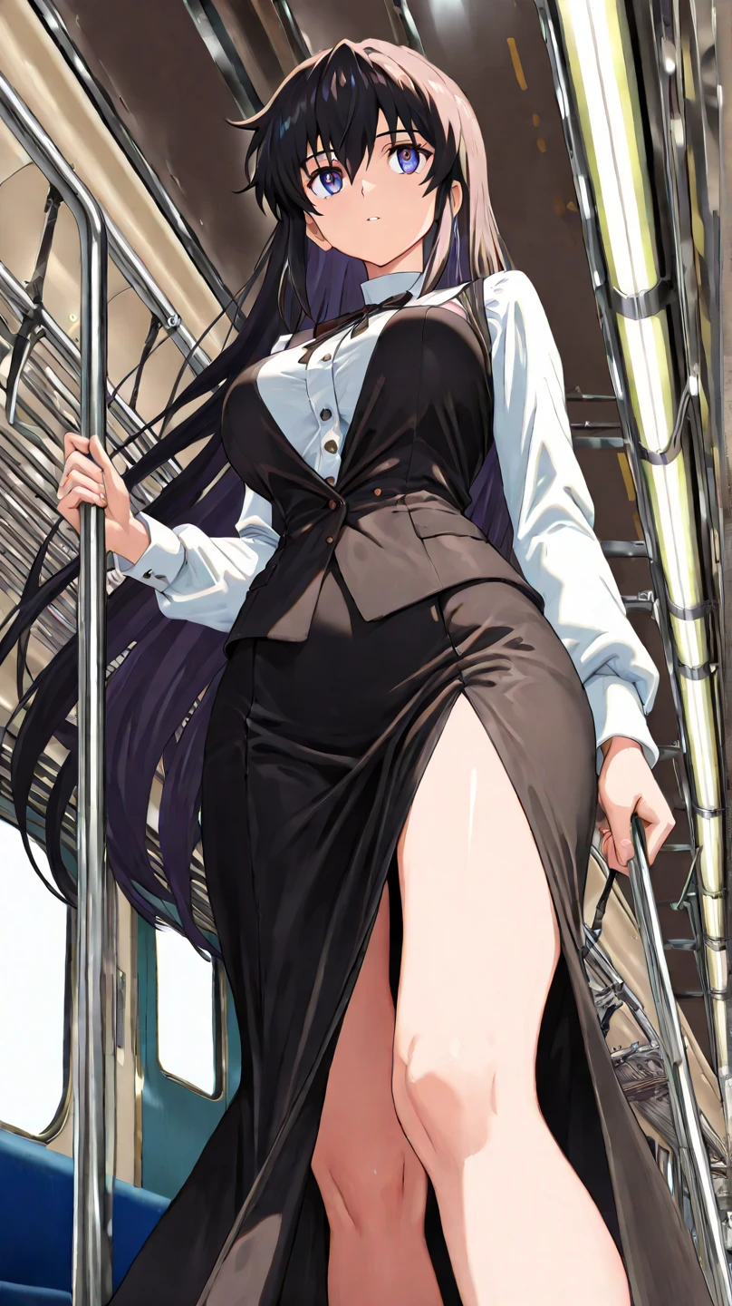 (Best quality, 8k, 32k, Masterpiece, UHD:1.2), kizuna ai, huge breasts,long hair, brown hair, multicolored hair, hair tied, pink hairband, pink highlights, streaked hair, smiling, party dress, no bra, backless dress, cleavage, hand bag, high heels, sleeveless dress, bar, night club , bare thighs, thick thighs, black dress, champagne glass