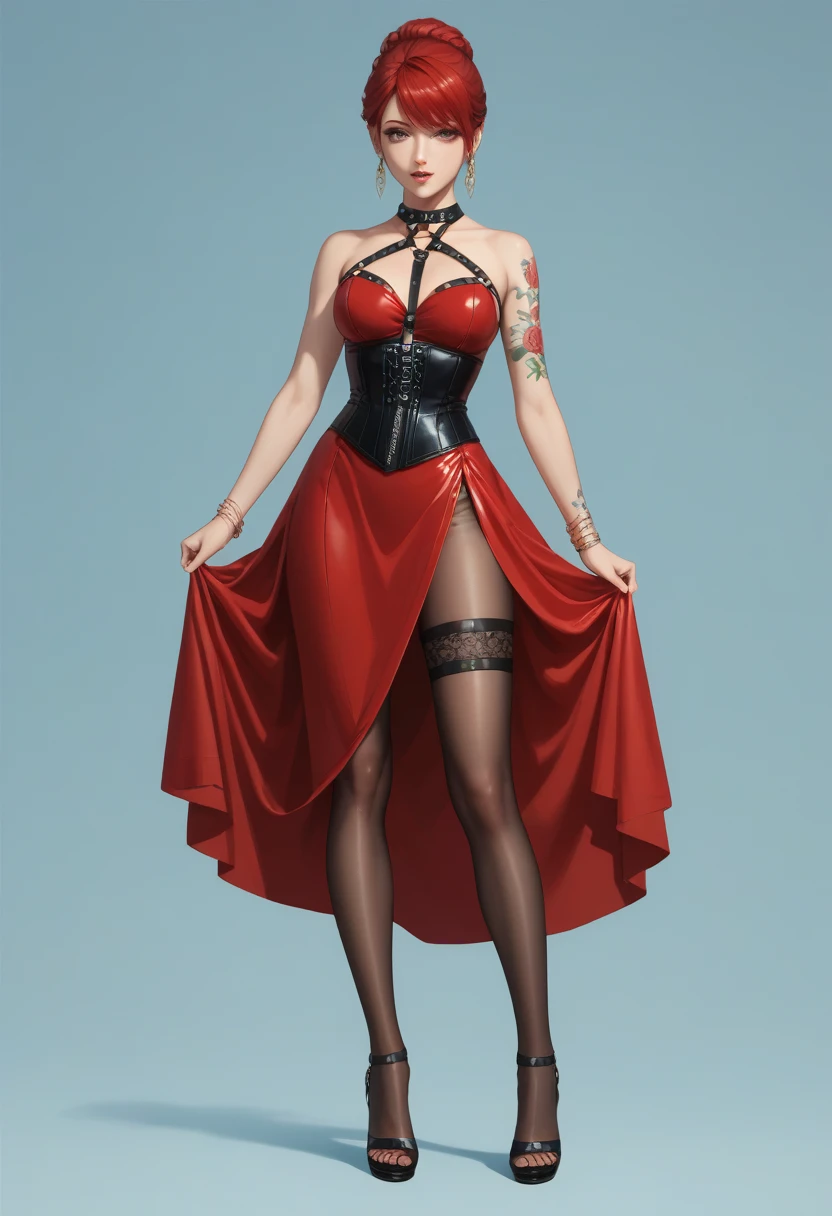 then, Sing her songs, She emerged from the traditional red phone booth wearing a studded PVC corset,There are feathers on the shoulders, kneehigh boots,(fish net leggings).