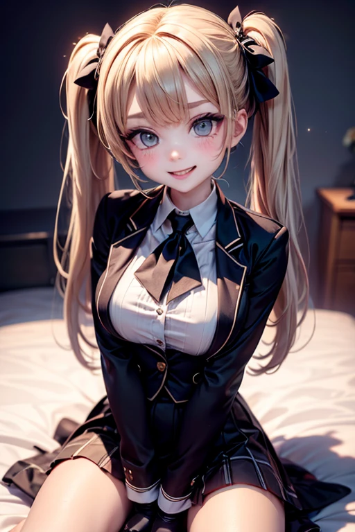 (Prominence in Masterpiece, Best Quality: 1.2), solo, 1 girl, Miku nakano, serious, mouth closed, looking at viewer, hand on face, sitting, legs crossed, collared shirt, tie up, skirt, stockings , big thighs, big breasts)