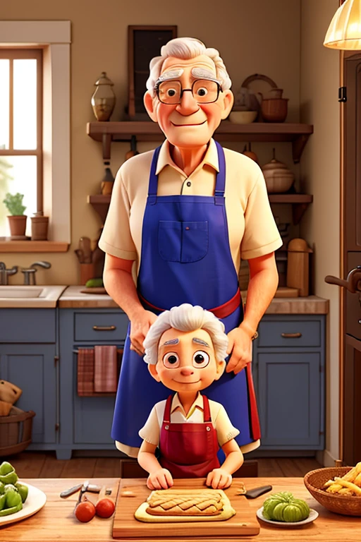 Grandfather hugging his huge breasted granddaughter in lace bra in the kitchen 