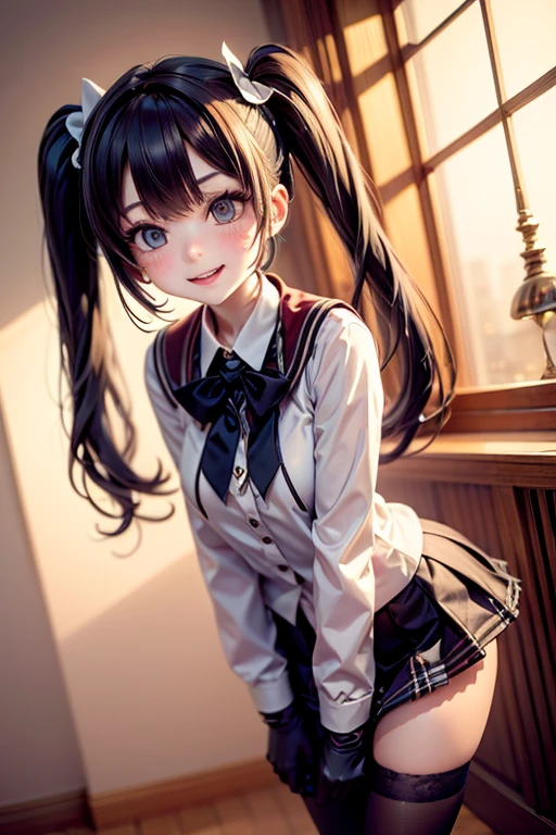 (Tabletop:1.0), (highest quality:1.4), (High resolution:1.2), From the side,Sharp contours, boyish, highest quality, masterpiece,Glasses,Voice of the Heart,20-year-old woman,yandere,Big Breasts,Chest to chest,Lying face down,Ecstasy,saliva,blush,Squint your eyes,Heterochromia iridis,Tuck up your clothes,lure,under shot,skirt lift,zettai ryouiki,open clothes
