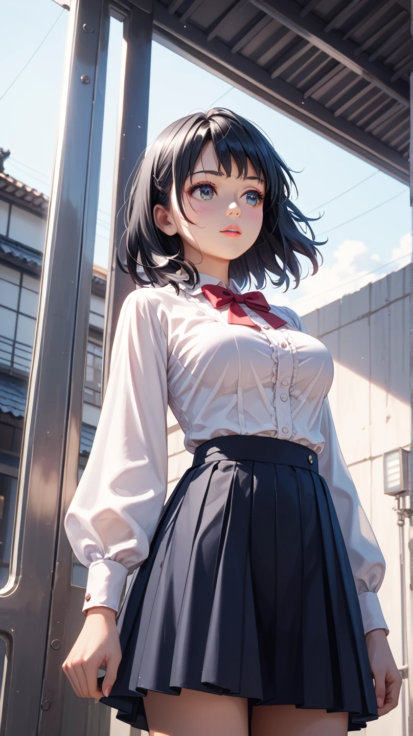 
(masterpiece, 最high quality, 超High resolution, Very detailed), (Realistic:1.1, photoRealistic:1.4), Perfect illustration, Perfect lighting,Hair in perfect detail, Perfect and detailed face, Perfect collarbone, Perfect body,Juicy breasts, Perfect Thighs, Beautiful feet, View your viewers, 1 Girl,Perfect Face, (Perfect Anatomy, Anatomically correct), Symmetrical face、((Shiny Hair)),Sexy Body、(masterpiece),(最high quality：1.3),8k,Very clear,(Ultra-realistic),,Captivating woman,(high quality, High resolution, Fine details), Realisticなスタイルの女性,Juicy breasts、One perfect woman、Perfect Face、Symmetrical face、Baby Face、((Large Breasts))、blush、((Juicy lips))、Cowboy Shot、((Short black hair with thin bangs))、((Wolf Ears))、((Large, double-set black eyes、Long eyelashes))、((Red makeup))、(((White collared shirt、Black tie)))、(((High waist denim pants)))、(Outdoor、On the streets of Rome)