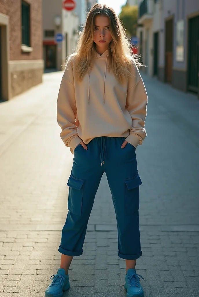 best quality, highres, 8k, masterpiece, immersive atmosphere, chiaroscuro:(1.5, bright light:1.2, luminous lighting), blurring, (background blur:1.5), 
(dynamic angle, standing:1.2), outdoors, downtown, (legs focus, full body:1.5), delicate features, (beautiful face, beautiful eyes, beautiful legs), not safe for work, (opaque:1.5), high contrast, (real skin texture:1.3), (peeing self:1.7), wetting herself, (pee stain:1.5), peeing herself, (urination:1.5),
1girl, (solo), 20 years old, european, white skin, blonde hair, straight hair, long hair, forehead, blue eyes, reading glasses, bright lips, blush, scared, panicking, open mouth, looking at viewer, (slender figure:1.1), large breast, (green sweater:1.4), cropped wide sleeve, hard nipples, (hands between legs:1.4), (jeans pants:1.2, skinny jeans:1.2, blue jeans:1.2), (white sneakers:1.2), (knees together feet apart:1.4)
