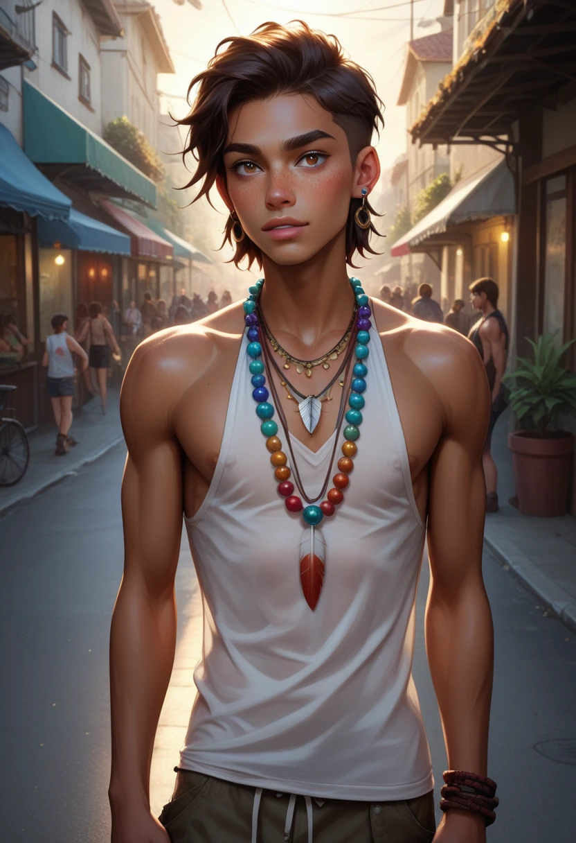 obra maestra, absurdos, detalles finos, HDR,
solamente, Boy male male of 15 years with a good body little clothes in boxers with straight hair short to the face and without clothes wears clothes of ancient Egypt and with bracelets and chains of ancient Egypt we see him walking amazed and scared through the different streets of the city new york
