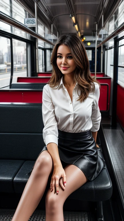 1girl, standing, curvy, holding small book, holding bag, detailed face, looking at viewer, sleeveless ruffle blouse, high neck collar, skirt, slick back hair, hair strands, glasses, delicate watch, gigantic breasts, feminine, train station, (best_quality, masterpiece:1.2), (highly detailed), (4k, 8k, uhd, high_resolution, highres), (luxurious modern train station, sleek architecture, elegant decor, marble floors, gold accents, contemporary chandeliers, spacious hall, high ceilings, large windows, polished surfaces, premium materials, sophisticated lighting, stylish seating, opulent atmosphere, refined decor, upscale ambiance, exterior view, luxury train parked outside, modern design:0.8)