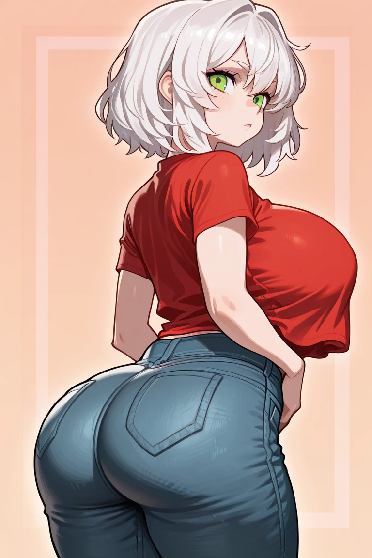 A girl, she has exactly giant and voluminous breasts, exactly thin waist, extremely large and wide hips, extremely thick and voluminous thighs, extremely giant and voluminous ass