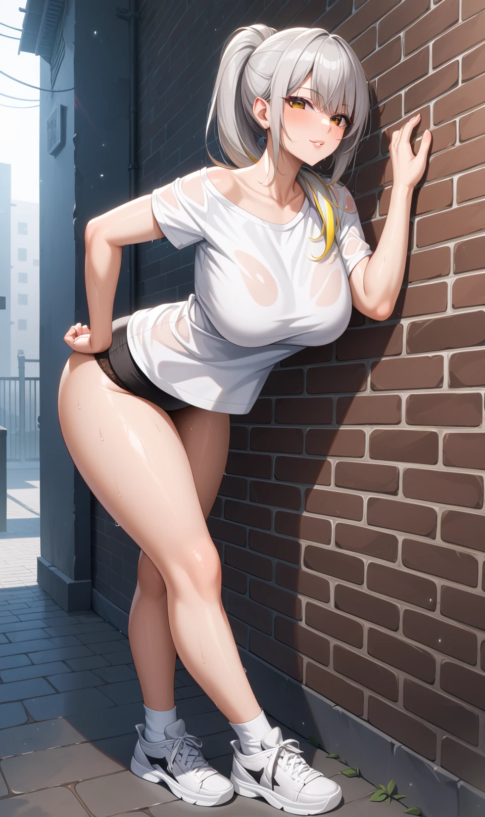 (((((17yo, bitch))))), (((((sexy shiny nurse uniform))))), masterpiece, (from above), ((((large breasts)))), ((((large hip)))), ((((((sexy pose)))))), (very tanned shiny skin), (skindentation), photorealistic, realistic, solo, photorealistic, best quality, ultra high res, YuraS, outdoor, colorful, parted lips, daytime setting, beautiful, masterpiece, best quality, extremely detailed face, perfect lighting, ultra high res, ultra detailed