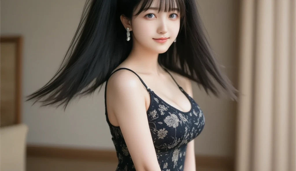1girl in,huge-breasted, Black hair, High quality, ultra-detailliert, masutepiece, Realistic