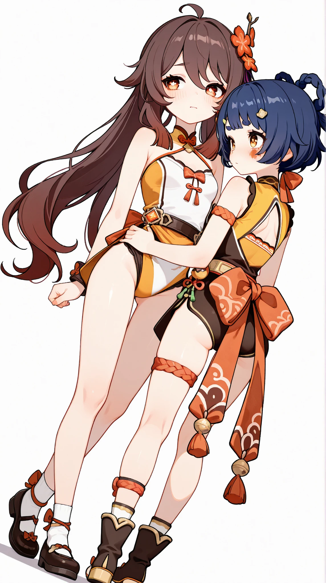 ((2girls:1.3)), ((moe style:1.3)), ((rave party:1.3)), medium full shot, yuri, ((pole dancing:1.3)), ((black hair:1.3)), megumin (konosuba), yunyun (konosuba), ((shy:1.3)), blush, ((perfect face)), ((extremely cute:1.3)), ((masterpiece:1.3)), ((8k)), ((best quality:1.3)), ((beautiful)), ((extremely detailed:1.3)) , ((absurdres)), AddXL, ((score_9:1.3)), ((score_8_up:1.3)), ((score_7_up:1.3)), Expressiveh