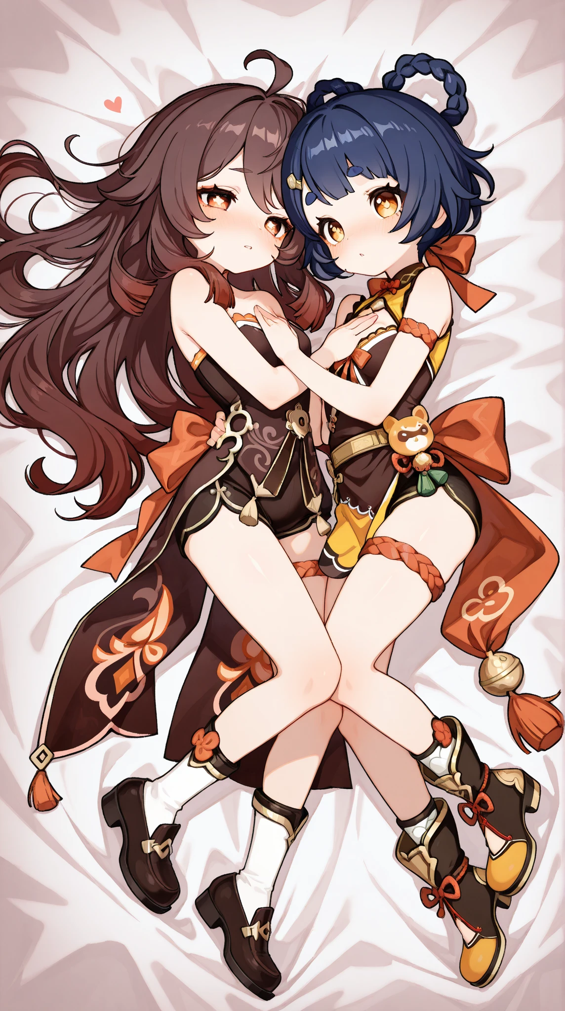 (((Change background only、The person is fixed、like this)))、(((High resolution:1.5))), (((Very detailedな:1.5))), (((Two Girls:1.3))),((７Head to Body:1.3))、 (((White bed,Bright interior、Midday light background)))、(((Happy expression))), (((smile:1.5)))、(((Beautiful and detailed eyes:1.3))), (((Very detailed))), (((Details face:1.5))), break ,sunny、(((Very delicate body:1.5)))、(((Very flat chest:1.mall waist))、(from side:1.3),(((Embrace:1.3)))、(((wavy hair:1.3)))、(((n Tails:1.5))),Normal limbs、(((thigh gap:1.3))),(((dakimakura:1.5)))、(((Nude:1.2)))、(((WhSailor Suit、belly button、mini skirt)))、
