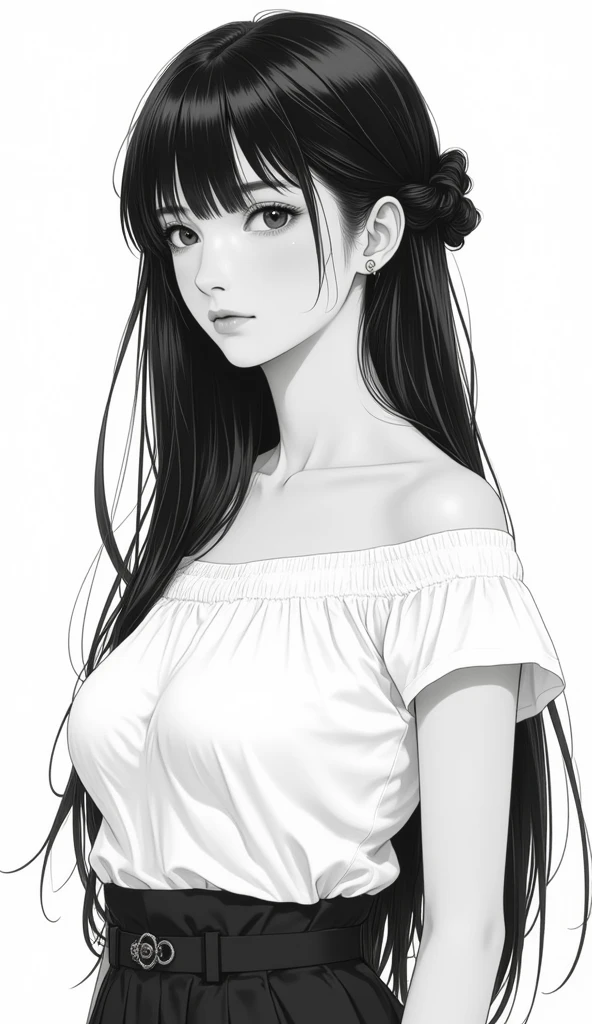 (masterpiece, Highest quality, Highest quality, Official Art, Beautiful and aesthetic:1.2), (Highest quality, masterpiece painting:1.3), black and white line drawings,(Monochrome:1.4),Immature woman, , (Half Body Shot), masterpiece, Ultra-high resolution, , Abstract art, (Side shot), (Photorealistic:1.0),Straight hair, Beautiful and shiny hair, 白くGlowing Skin, Picturesque, sketch, texture, Ultra-high resolution, alone, Beautiful woman, Very detailed, (Fractal Art:1.1), Most detailed, (Tangled:1.2), (Dynamic pose), (Abstract background:1.3), (Glowing Skin), (Earrings:1.4), (feather:0.9), Taisho romance