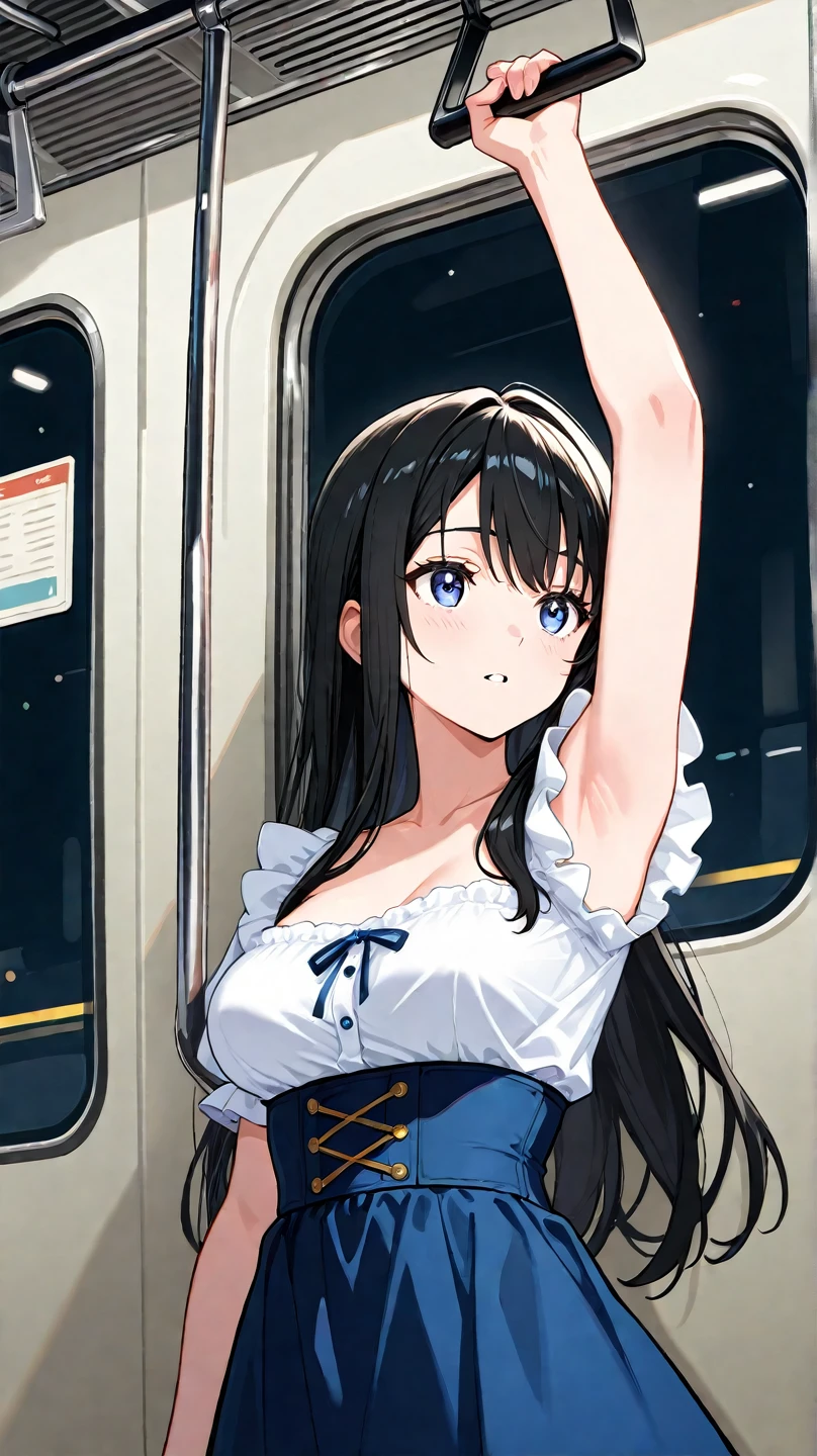 araffes in a uniform posing on a train with a window, sakimichan, 奈良美智, oppai, 🚿🗝📝, cute pilot girl, realistic young gravure idol, japanese model, japanese goddess, cleavage, beautiful asian girl, young pretty gravure idol, pilot girl