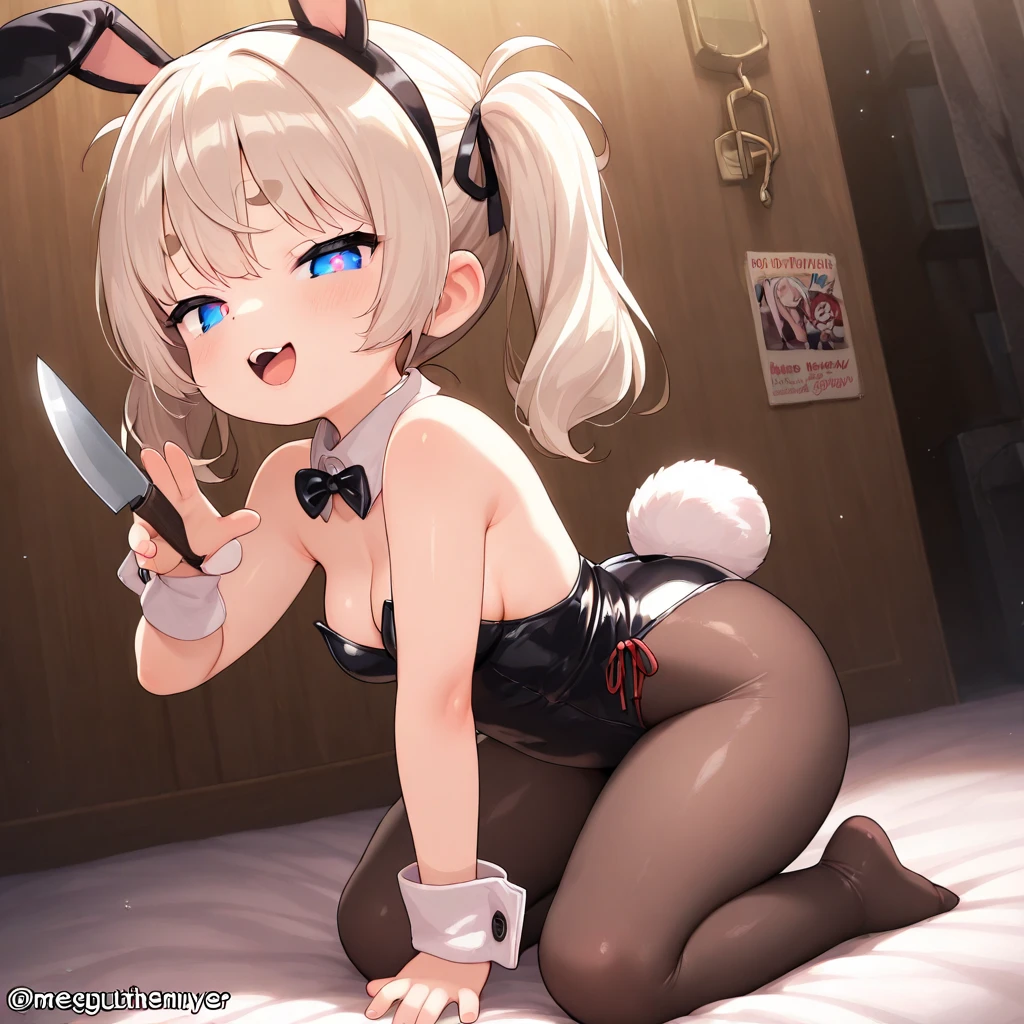 NSFW、Highest quality、(Bunny girl)、tights、High heels、Glossy Bunny Suit、((Lying on the floor))、((Spread your crotch wide from side to side))、MCharacter splits、Showing off your crotch、((Grab your knees))、(Spread your knees wide from side to side)、Raise your heels off the floor、No background、Silver short hair、Beautiful Eyes、Beautiful Face、Delicate eyes