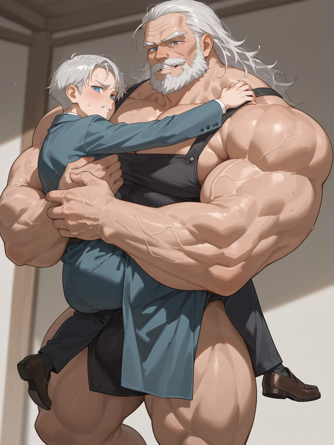 a muscular female get fucked by a men, the men fuck the girl with his penis, 1girl, 1boy