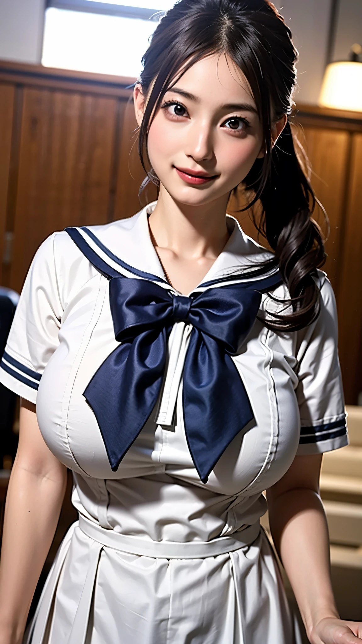 (In 8K、RAW Photos、Highest quality、Realistic、Realistic、Professional Lighting、masterpiece、Very delicate and beautiful、Very detailed、finely、Very detailedな、High resolution、Full Shot)、software、Classroom scenario、1 Girl、Beautiful woman(Woman 1)、(Tie your hands behind your back)、bondage、She is wearing a sailor suit.、Beautiful Face:1.5、Slim figure、Big Breasts、Wide Hips、Rope Bondage、She is standing、My hands are tied behind my back
