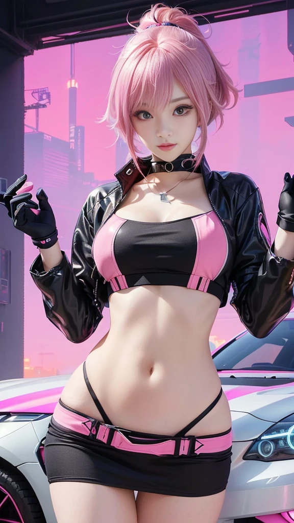 xyzseraphine, 1 girl, 3D rendering, pink  hair, Trendy clothes, Headshots with vagina and breast