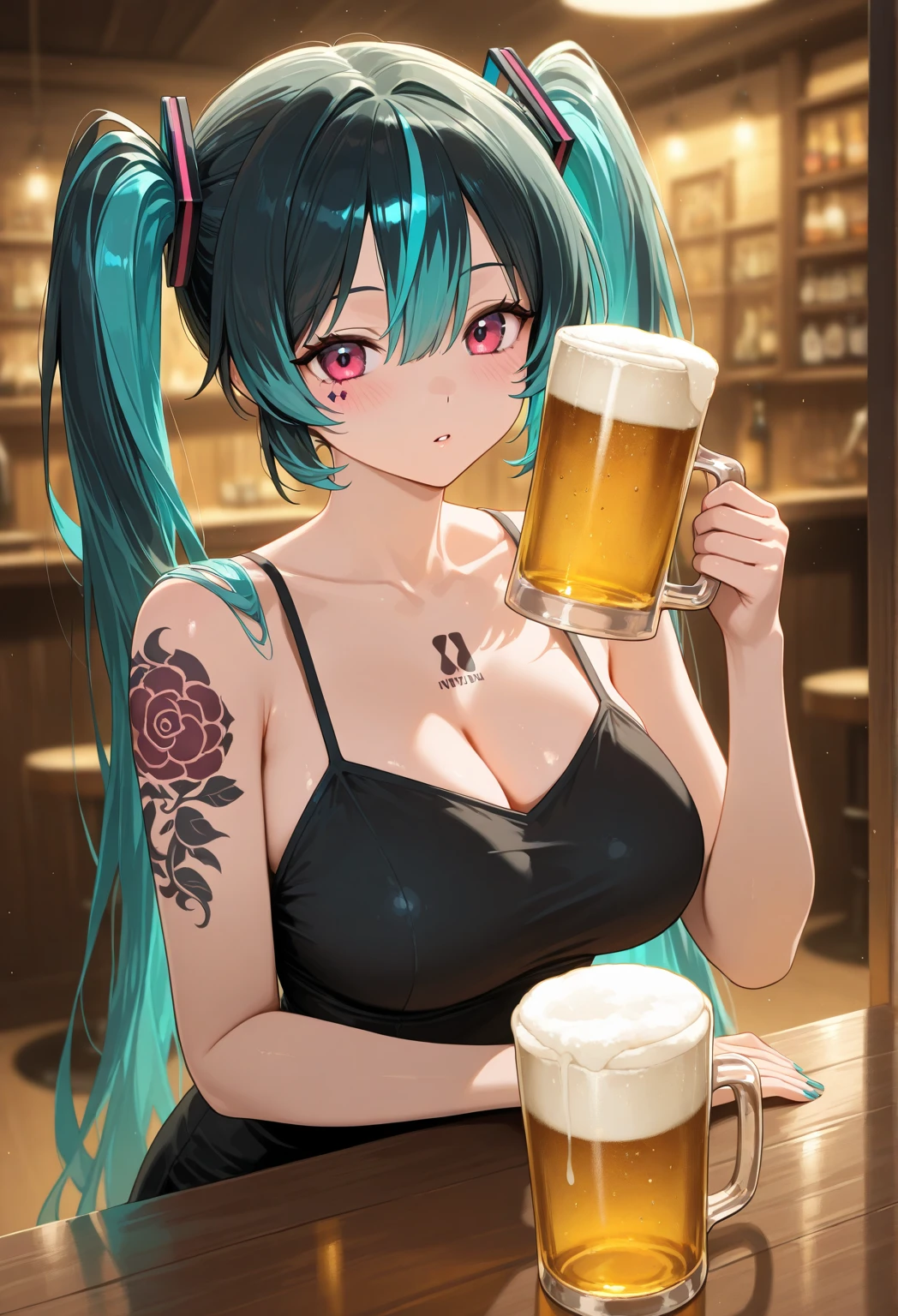 A parade, a busty cheerleader holding a can of beer in each hand, her costume wet with beer and her skin showing through.