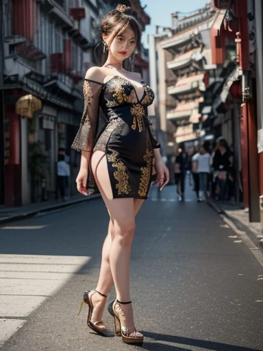 Full body, 1girl,(Perfect figure,be tall and slim),solo,standing,(outdoor:1),sky,Focus on thigh, beautiful face,Detailed delicate young face, (vietnamese ao dai suit),sexy lingerie,(Big breasts,Big tits:1.3,big breasts:1.25),(big ass:1.3),thigh gap, vivid picture,masterpiece, (best quality:1.2),ultra-detailed,realistic,High definition,High quality,Cinematic Light,Ray tracing,ultra high res,UHD,(photorealistic:1.5),intricate details,detailed texture,finely detailed,High quality shadow, hanoi city background