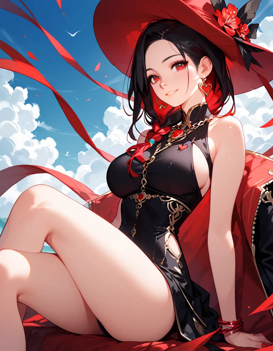 (Masterpiece), (looking at pov), (iron katana:1.1), (oversized clothes), (miniskirt:1.1), (rainbow clothes:1.1), (choker), (bandaged hands:1.1), (rainbow coat with ornate iron embroidery), (iron embellished:1.1), (red spiky hair:1.1), (iron streaks on hair:1.1), (green eyes:1.1), (thigh strap:1.2), (neo city), (clouds), add detail, (hair over eyes), (milf:1.1), (detailed face and eyes:1.2), (perfect anatomy), (round breasts), (bubble butt), (wide hips:1.1), (slim waist:1.1), (thick thighs:1.1), (detailed background), (perfect nails:1.1), (detailed hand and finger:1.2), (medium breasts:1.2), (busty), (deep cleavage:1.2), (labia outline:1.3), (hard teat:1.3).