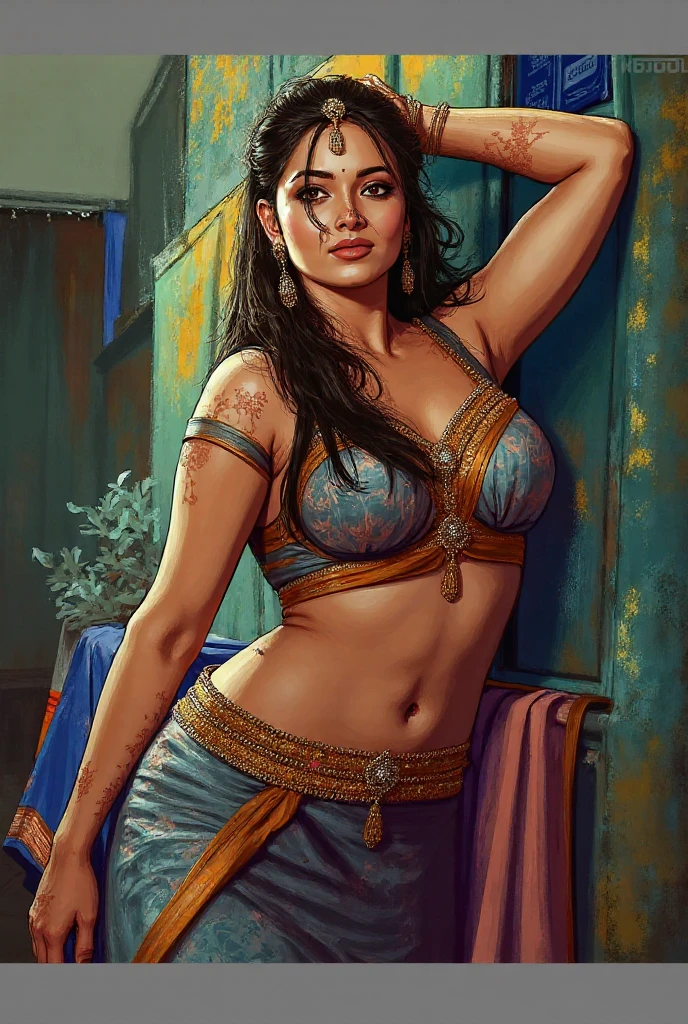 ((realistic:1.5)),((best quality)), ((masterpiece)),((detailed)), (1girl), {a beautiful female wearing, (upper body:1.3),super-wide-angle lens,face focus, mature,sexy,toned muscles,long legs,curvy, barefoot, medium breasts, open cleavage, drooping breasts, thick thighs,wide hips, thin legs, green eyes,long black hair,floting hair,long eyelashes, (detailed face,beautiful eye, detailed pupilss,detailed clothes features, clear background:1.3), (Bindi,Jhumkas:1.3), (Armlet, Haar, Payal,Maang Tikka,Jhumkas,Kamarband,Bangles:1.3), mysterious ancient ruin, lush forests, deep canyons,bridge,river,cliff,cloud, lakes,rock,waterfalls, flowers, grass, fog,vine,tree, smoke, best shadow,bright details,sharp,perfect composistion, Intricate, Sharp focus, dramatic, by Frank Frazetta,by Julie Bell,by Olivia De Berardinis,by Luis Royo,by boris vallejo, (specular lighting:1.3),rim light, princesses, royal skimpy topless, hugging and touching each other, teasing her friend's belly, teasing her friend's buttocks, blushing friend, biting her friend's ear lobe, hugging from behind, touching her friend's breasts from below, naked