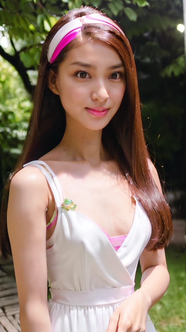 Full body nude photo, beautiful chinese|japanese girls, 25 years old ,super model,cute face ,ponytail hair , big brown eyes, high nose , big breast , slender body ,170 cm tall, absolutely nake ,no hair pussy ,nude ,wearing flower crown ,dancing in the racing circuit, turn body toward the viewer
