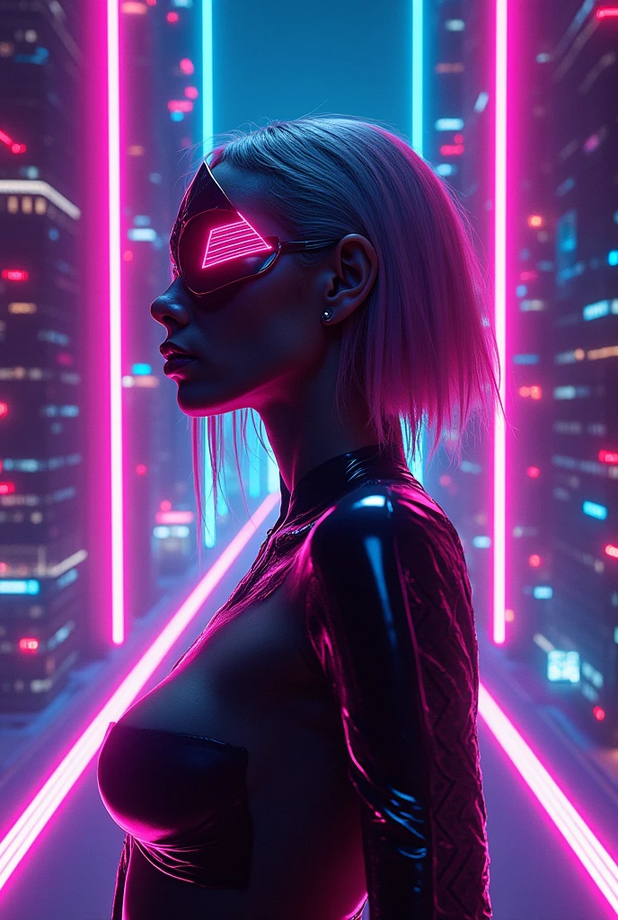 Marilyn Monroe in a cyberpunk setting, with neon lights, metallic textures, and a high-tech, futuristic vibe. Hyper-realistic photo, vibrant colors, 16k