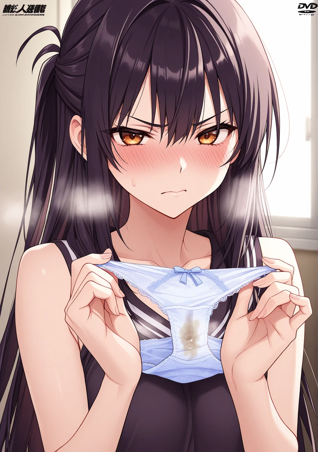 NSFW, (masterpiece, top quality, best quality, highly detailed:1.6), extremely detailed CG unity 8k wallpaper, (standing:2.9), (leaning forward:2.5), (barefoot, Woman standing on a puddle of urine:1.5), (indoor, bra, panties, In the bed room:2.7), (panties wet with urine:3), (Bra and panties:2.5), (at midnight:2), (full body), wide shot, long shot, (hands between legs:1.5), (Touching crotch with hand, holding crotch, Hold the urethra and hold in your pee:2.5), (rubbing knees together, pee running down panties, pee running down legs:2.5), (((clutching crotch))), (Pee flows down thighs and calves like a waterfall:1.5), strong facial expression, (sharp eye:1.2), (scowl:1.1), (embarrassed,blush:1.3), (steam:2.5), (wet:2.1), (sweat:1.1), (trembling:1.3), (open mouth, wavy mouth:1.4),(drooling:2.5), (open eyes:2.9), (tears:2.5), (bravery crying, sobbing:1.5), (looking up, Gazing Upward, Gazing Skyward:3),(shoot from front:1.2),(very long hair, Extra long hair,Dark brown hair:1.7), (woman trembling with sexual climax:1.5), colorful, full body, wide shot, perfect composition, urination, incontinence, piss, peeing self, (((pee stream))), (pee puddle), Wetting herself, (Pee stains spread on the skirt), From the skirt dripping pee, large breasts, Yellow pee, ((leaking pee)), puddle of pee, Pee at your feet, Pee spread on the floor, Pee stains, Dripping pee between my legs, Feet Wet from pee, Pee-covered feet, Pee at your feet, want to pee, about to pee, Full bladder, (Pee-soaked panties:1.5), natural makeup,