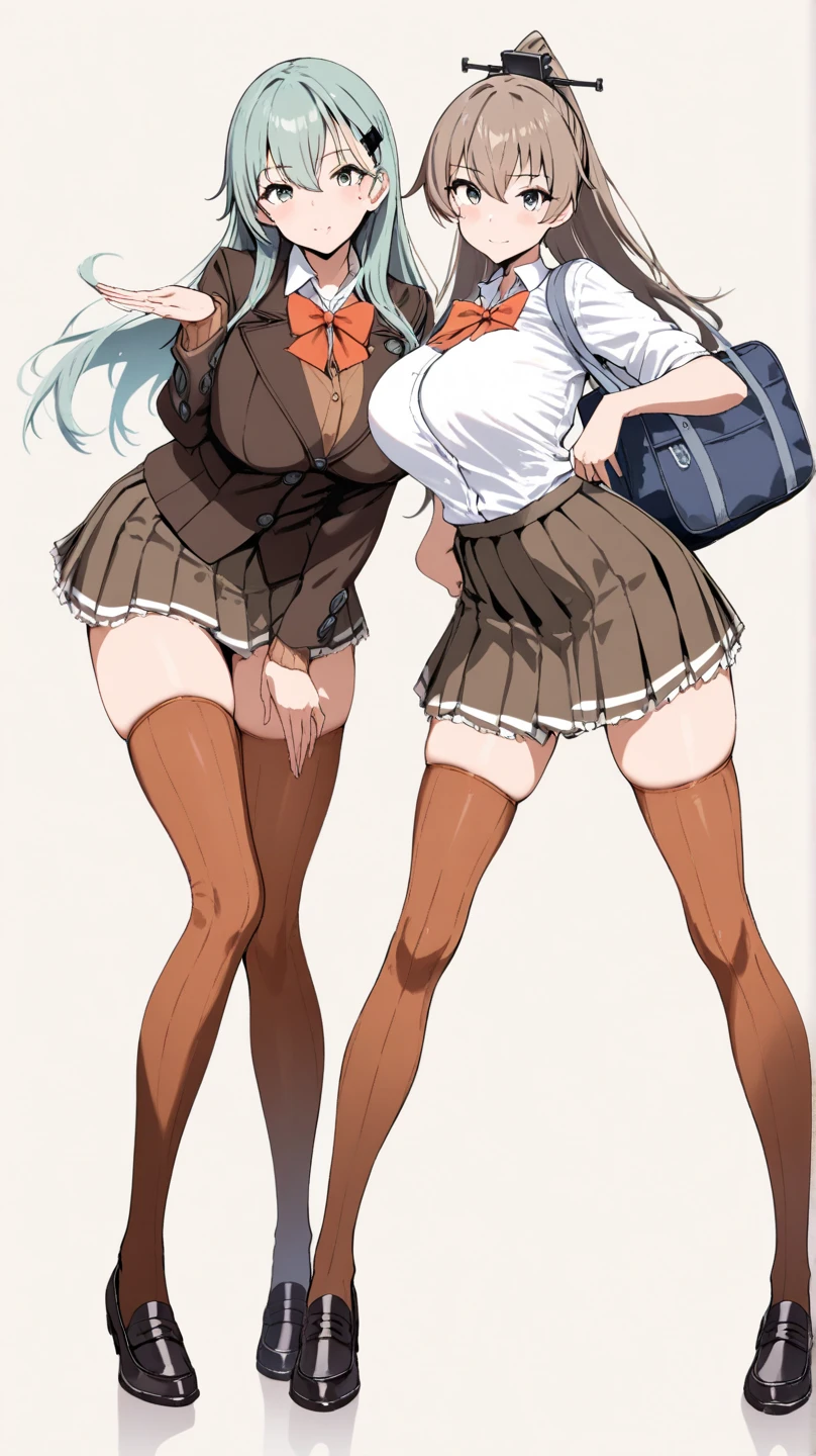 (((masterpiece, Highest quality, High resolution, 超High resolution, Pixel perfect, Written boundary depth, 4K, RTTX10.0, High resolution))), Beautiful Anime Women, Beautiful art style, Anime characters, ((Long Hair, bangs, Dark brown hair, ponytail)), ((Smooth texture, Realistic texture, Anime CG Style)), Perfect body, (Slender body:1.2), Exact finger count、Exact number of legs、(Exact number of arms:1.0, Exact number of hands:1.0), (Three women standing side by side, Lean your torso against the table to expose your buttocks., Angle from above the back:1.3), (Fashionable white shirt, Sailor collar, Knee-high socks, loafers, Pleated mini skirt:1.3), Realistic, Highest quality, High resolution, Perfect lighting, Highly detailed CG, (Perfect hands, Perfect Anatomy), (School classroom:1.3), Daytime lighting, whole body, ((Stylish shiny satin panties, side-tie white panties, Black lace trim :1.3)), (Beautiful and thin thighs、Beautiful little ass:1.3),cum in pussy