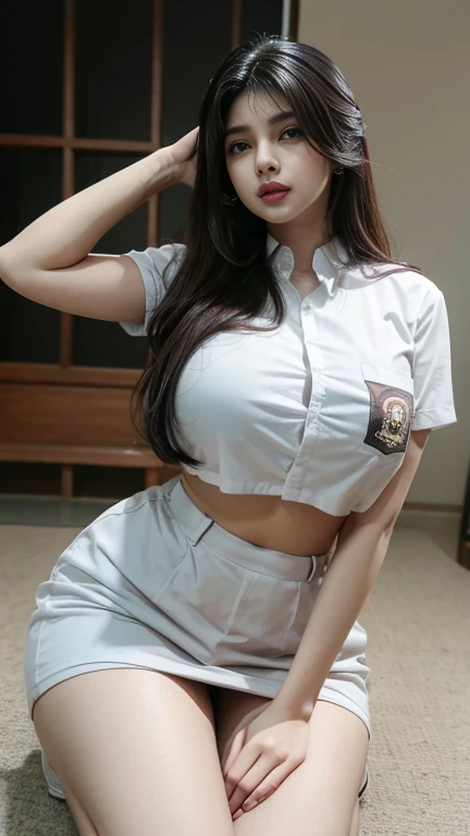 ((Japan's most beautiful high school girl))、((18 year old Mizu々beautiful plump body))((beautiful white skin))((Huge breasts that are too young and firm))、((black hair short))、((Put your hair behind your ears and stick your ears out))((She has the face of a serious young lady like the chairman type.))((high school girl uniform))、((Plump and plump lips))、((Breasts so big that the uniform looks like they'll burst))((hair tie on arm))、((serious honor student))、((Looking down at me from the top of the stairs at home))、((A glimpse of white underwear is visible))、((angelic smile))、((Super realistic texture))、((young sexual schoolgirl))、((obscene thighs))、((The gap between her neat face and erotic body is amazing))、((Plain but the most erotic body in school))、((Body type like a gravure idol))