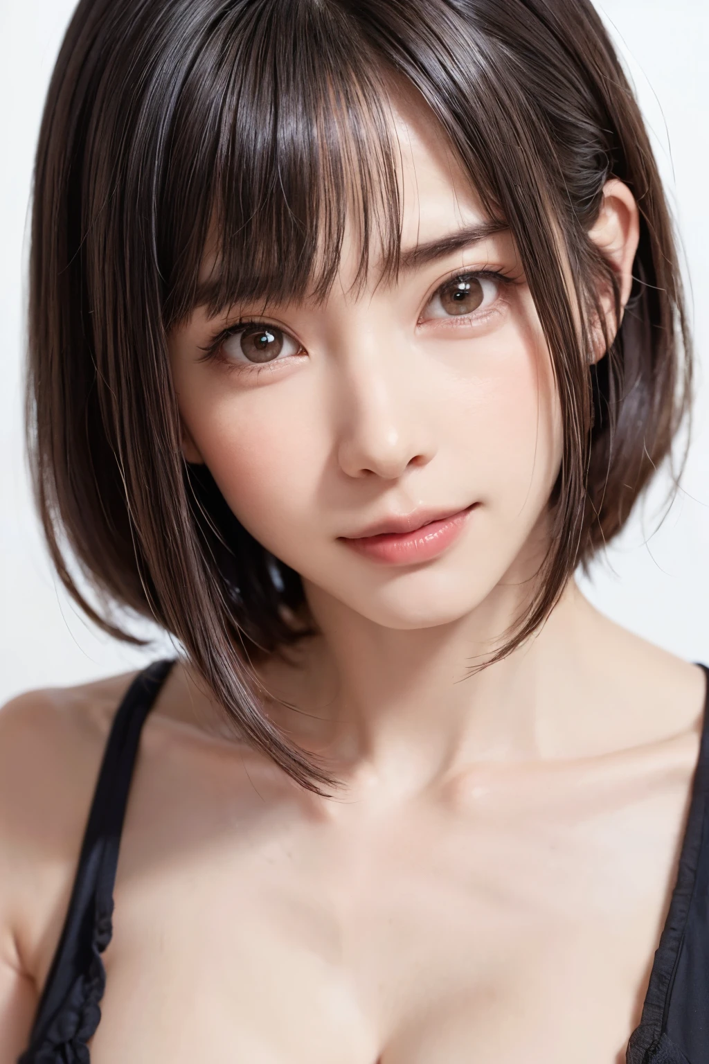 score_9,score_8_up,score_7_up,(pastel-color),(high brightness colors),Cute 20-year-old Japanese 1 girl,solo,(8k, masterpiece, ultra-detailed, best quality, ultra high res, newest, very aesthetic, absurdres, illustration, perfect composition),(hires),looking at viewer,black hair,shiny skin,fair skin,(upper body:1.5),toothless smilev,emphasizing her curvy body and large breasts,(Wafuku:1.5),(sexy:1.5)