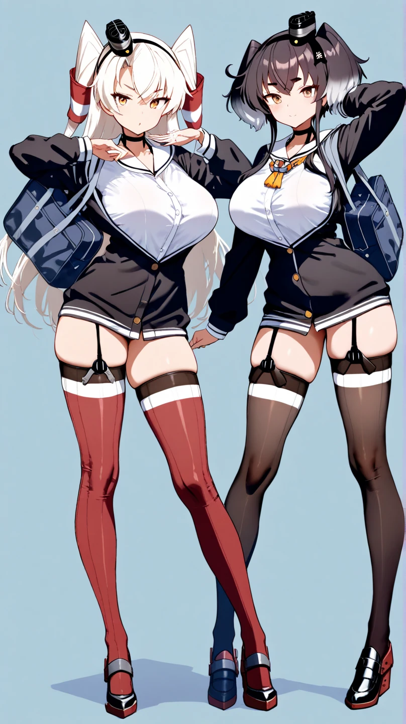 BREAK Perfect Anatomy、(High resolution:1.2)、Incredible illustrations、(Cute illustrations:1.2),(yuri,multiple views,)(Beautiful background,)(from below,dutch angle) 2gial(((blonde hair,shiny hair,hair intakes:1.8,long hair)(doyagao)(Black coat,ゴシック・ータ風Combat Uniform,SILKthong,garter straps,Eye patch:1.5),(a girl, ,height 1.7meters, 40kg),,17-year-old,flat chest))((gradient grey hair,shiny hair,hair intakes:1.4,long hair:1.5,Dark Skin:1.6)(Black coat,Combat Uniform,SILKthong,slut,garter straps,Eye patch),(a girl,flat chest,1.5meters, 40kg),,17-year-old,flat chest)) Cosplayer surrounded by people