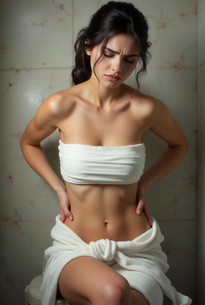 ((Masterpiece)),(realistic), NSFW photo of beautiful college female in bathroom, undressing, she’s removing her pants, (((she’s pulling down her pants))),smirking, brunette hair in pony tail with headband, hourglass shaped body, tan skin, perfect body, perfect breasts, wearing micro tiny cotton pajama pants, (low waist pants, pants waistline is on her thighs), pants falling down exposing cheeky underwear, form fitting pants, sexy, thin pants partially removed , wearing thin loose transparent crop tshirt , cleavage, stunning, sexy, 8k, hyper realistic, best quality, NSFW