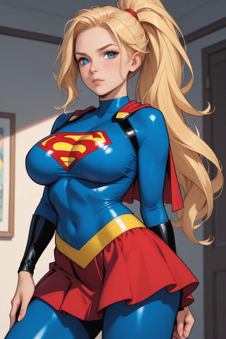 Blonde girl with superhero costume
