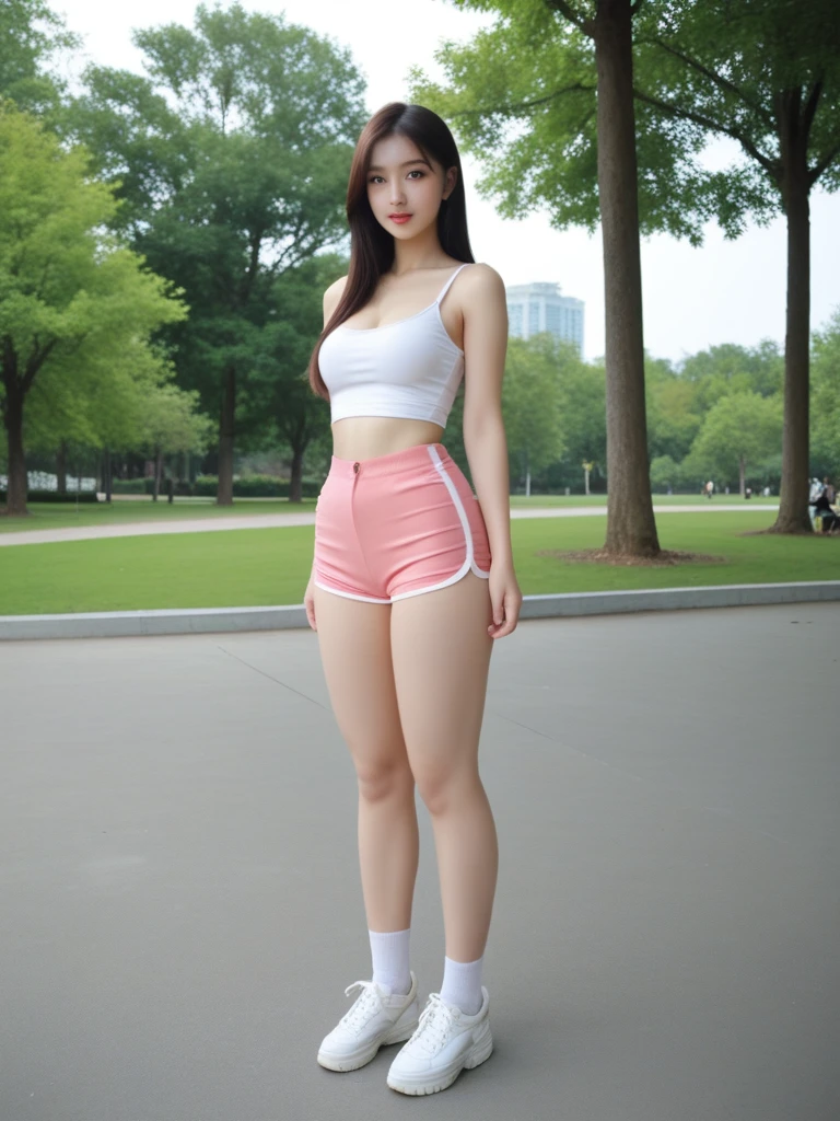 1 beautiful woman taking pictures on the grass of the villa，RAW photos，tmasterpiece，（highdetailskin：1.2），8k ultra high definition，digital SLR camera，gentlesoftlighting，high high quality，filmgrain，富士XT3，20 years old Asian woman，Wear simple clothes，T-shirt and skinny jeans，Detailed clothing details:1.3，perfect body figure，Perfect breasts and nipple bulge，The legs are straight and slender，Branded stylish shoes:0.6，Super detailed facial details and skin，Fair pink face and skin，The skin is pink，with light glowing，二重まぶた，Super detailed eyes，(Gloss on lips, eyeslashes, Glossy face, Best quality, Super high resolution, warm color，Wide lighting, naturalshadow), Sexy, Full body shooting: 1.8