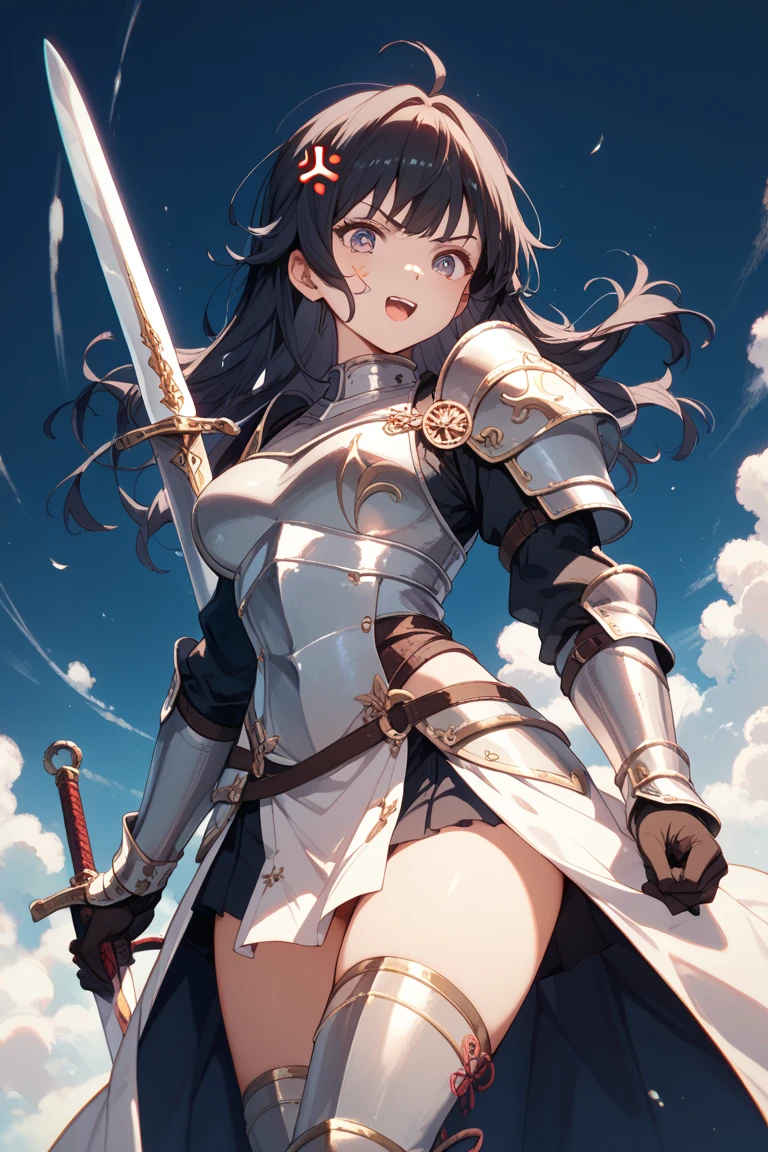 female knight Black Hair armor Torn white skirt No underwear battlefield Falling