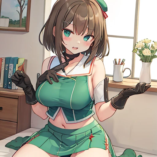 (small breasts:1.2), (perky chest:1.1), (pointed chest:1.0), (hand gun magazine cover:1.3),(from below:1.2),(from side:0.9),masterpiece, 1girl, Amazing Cleavage:1.1, thin waist, big ass, Raised sexy, small breast: 1.2, posed cleavage:1.2、solo, open mouth, have a cute grass of cute beergrass,black hair, dark green eyes, dress, bare shoulders, jewelry, collarbone, sidelocks, hairband, earrings, indoors, off shoulder, sweater, arms behind back, plant, short hair with long locks, gild hairband, sweater dress:1.2, off-shoulder sweater, red sweater, dark gord hair, big side hair, very long side hair,is rendered in (masterpiece: 1.2, best quality), with (ultra high resolution) and an exquisite (depth of field). This masterpiece is not only visually stunning but also tells,A scene of cooking in the kitchen by classroom ,looking at viewer,