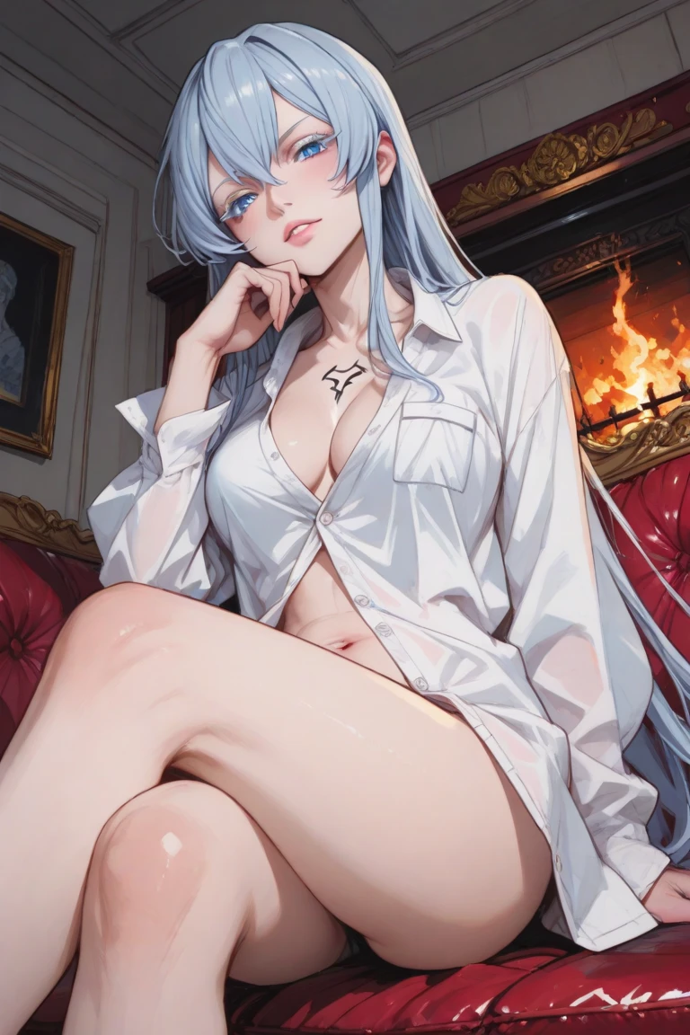 ((beautiful lighting, Best quality, 8K, Masterpiece: 1.3)), 1girl, Perfect body beauty: 1.4, Slim abs: 1.1, ((white hair)), (White dress: 1.4), (Indoor , night: 1.1),  (bed), Super Fine Face, Fine Eyes, Glasses, naughty look, (Over the knee black stockings: 1.5)