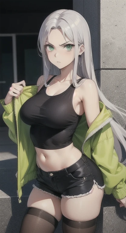 Masterpiece, best quality, ultra detailed,Girl, anime, cowboy shot,Baby face,Huge breasts,Bare skin, long hair, gradient hair, sparkling eyes, heterochromia, blushing,night,