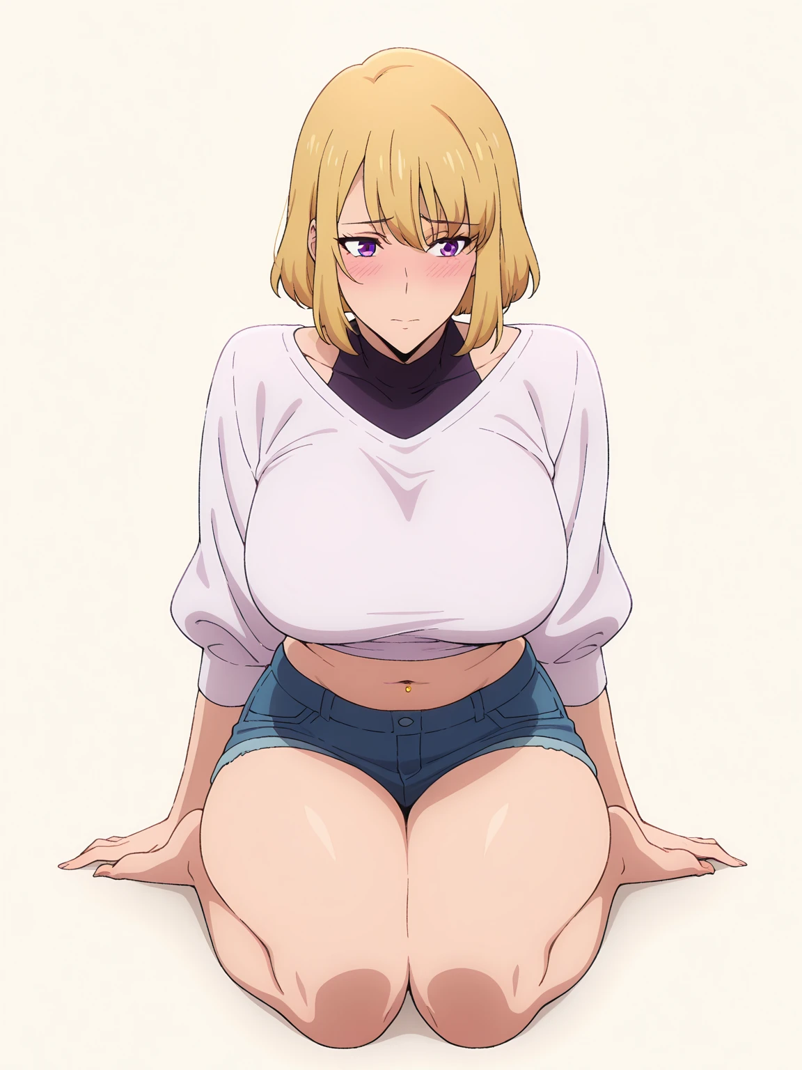 score_9, score_8_up, score_7_up, score_6_up, source_anime, BREAK by ikuchan kaoru, iku, clean color, flat color, sitting, indoors, presenting breasts, couch, muscular, extremely muscular, 1girl, bodybuilder, muscle girl,wattson, smug grin, holding laugh, knotted bra, bra, front view, ((closed mouth)), cameltoe