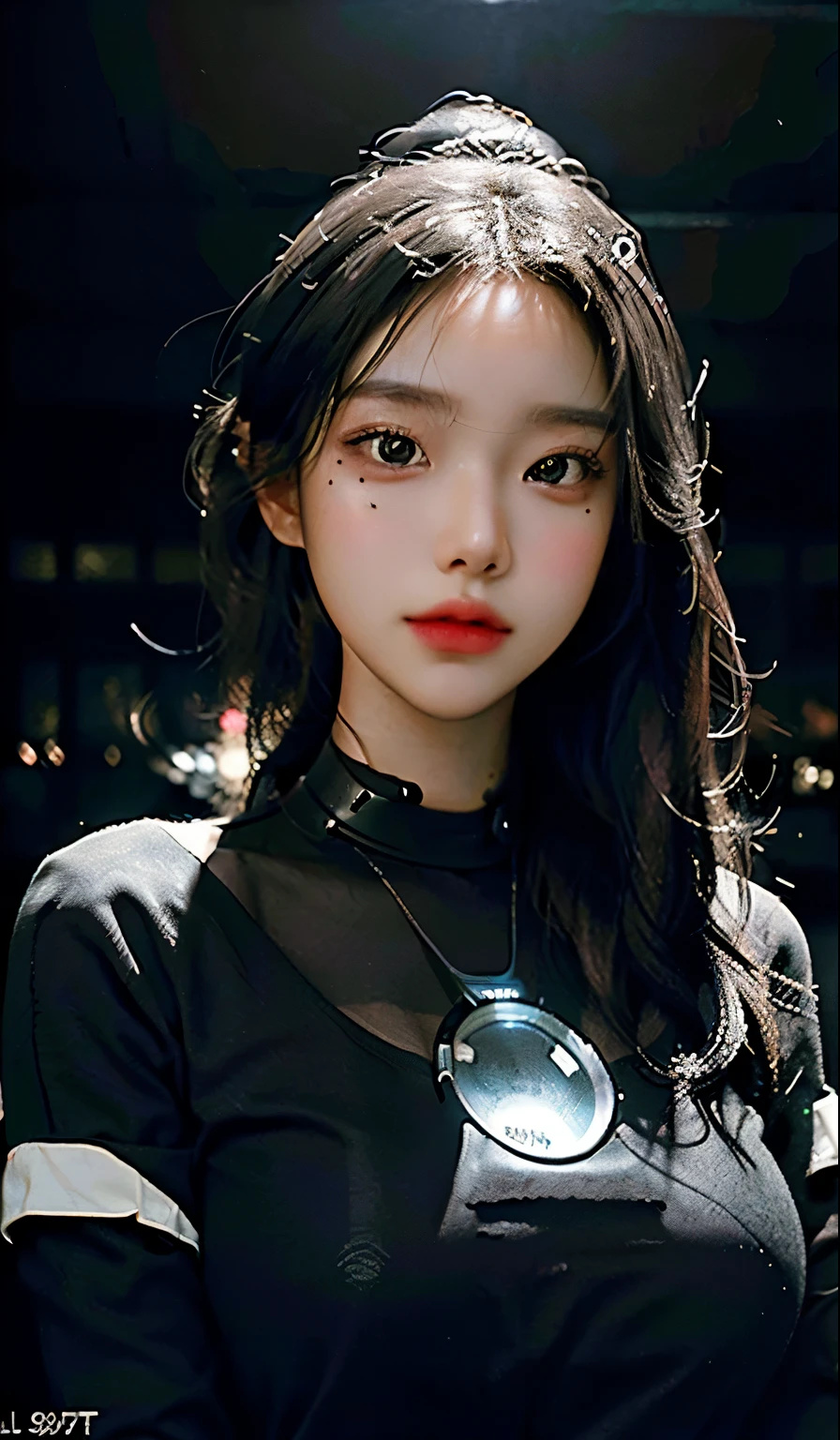 ((Best Quality)), ((Masterpiece)), (Very detailed:1.3), 3D, Beautiful (Cyberpunk:1.3) Female hacker, Mohican hairstyle, back to viewer, thick hair, operating computer terminal, head-mounted display, computer server, LCD screen, fiber optic cable, company logo, HDR (high dynamic range), ray tracing, nvidia RTX, super resolution, Unreal 5, subsurface scattering, PBR texture, post-processing, anisotropic filtering, depth of field, Maximum sharpness and sharpness, multi-layered textures, albedo and highlight maps, surface shading, accurate simulation of light-material interactions, perfect ratios, octane rendering, duotone lighting, low ISO, white balance, rule of thirds, wide aperture, 8K RAW, efficient sub-pixels, subpixel convolution, luminous particles, dynamic pose