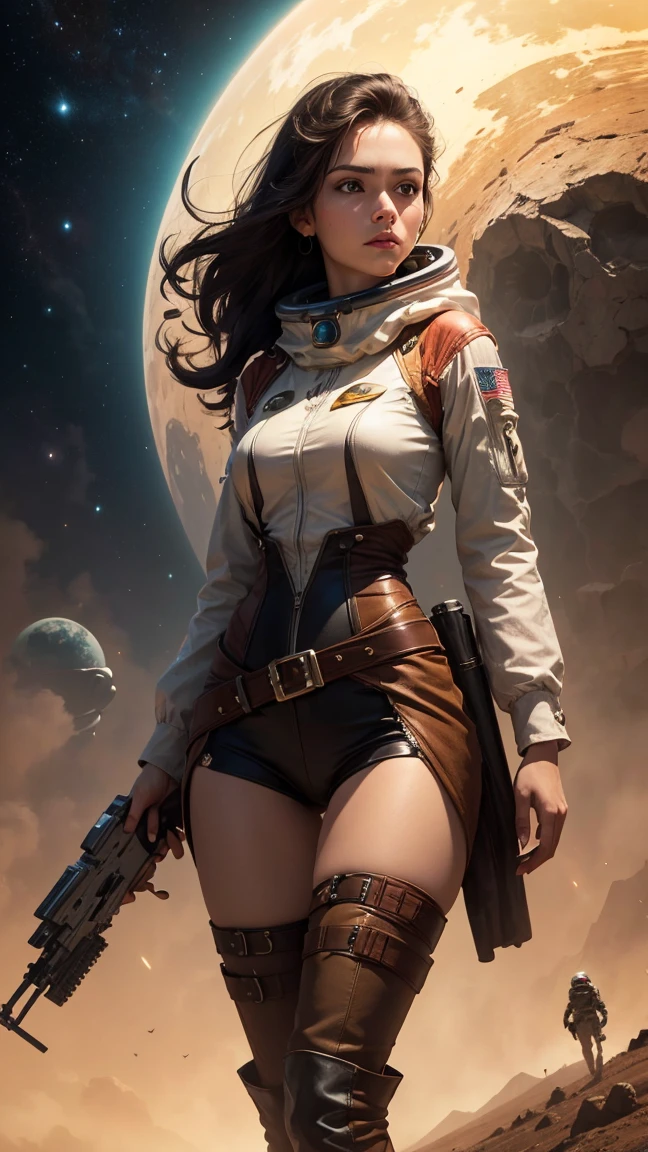 Space babe with big knockers riding a rocket cowgirl style.