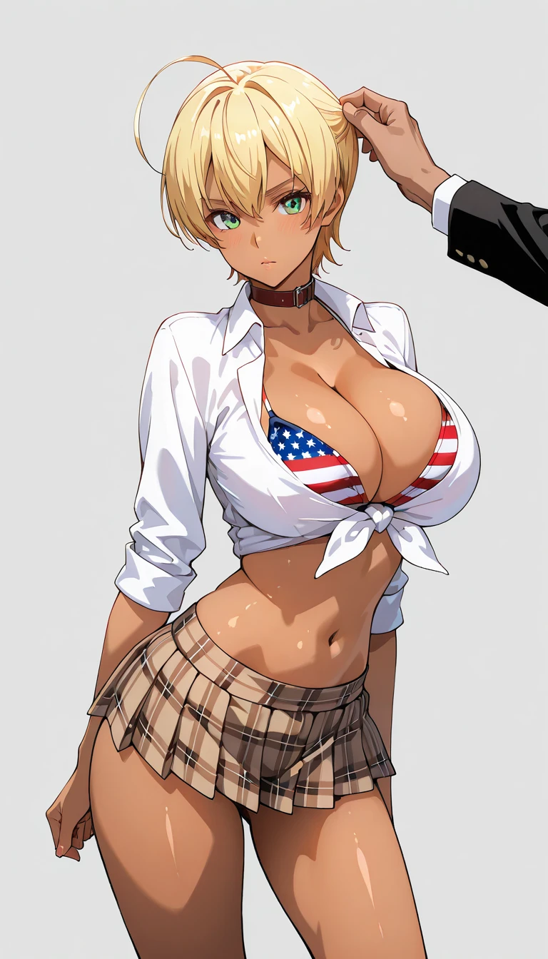 score_9, score_8_up, score_7_up, score_6_up, summer, in bus, 
BREAK
ExpressiveH, souce_explicit, souce_anime,
BREAK
1girl,mito ikumi, dark-skinned female, blonde hair, short hair, ahoge, elect nipple, large breasts, seductive, smile, spoken heart, 
collar, white shirt, tied shirt, sleeves rolled up, american flag bikini, thong, cleavage, brown skirt, plaid skirt, thigh strap, 
tall, leggy, shiny skin, heavy breathing, wide hips, tight waist, thick thighs, sweat,
, pussy juice,
,
,
,
,

, sitting on chair,