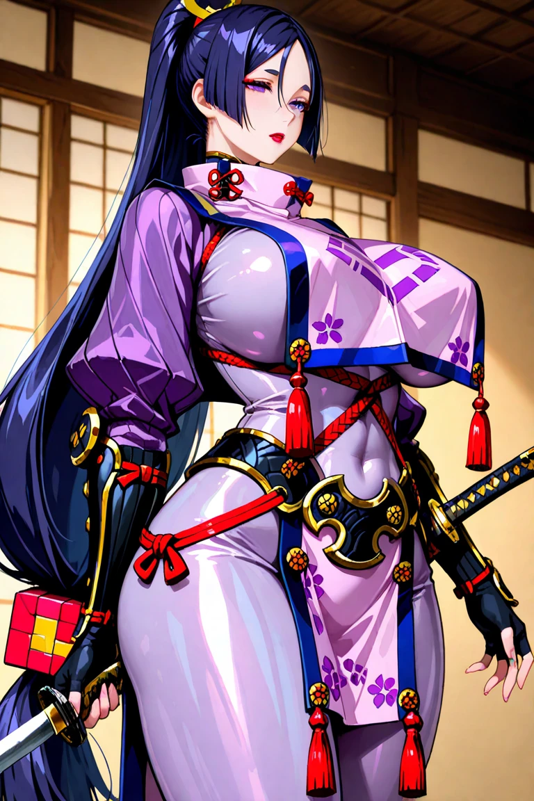 score_9, score_8_up, score_7_up, score_6_up, score_5_up, score_4_up, solo, thicc ninja, skimpy ninja outfit, open clothes, japanese clothes, sash, fishnet, ninja armour, white
breasts wrapping, black pony hair, big thick full lips, ((pouted lips)), ((mature woman)), milf, ((full body)), ((NSFW)), sexy, intimate, fallen in love, topless, sandals, (((huge breasts))), big nipples, wide hips, thick thighs, intricate details, detailed background, sharp focus, dynamic, expressive, ninja stance