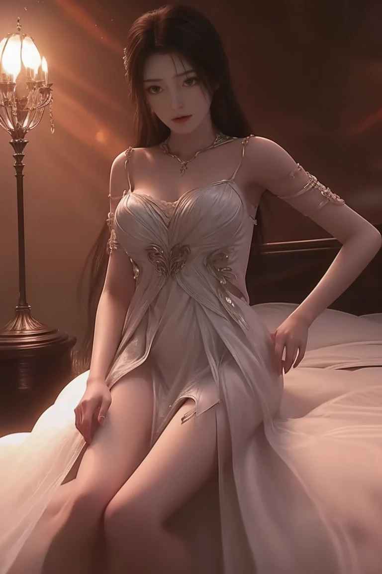 full body lesbian,An elegant woman,wavy hair,((transparent:1.2)),wedding dress,(slit:1.1),off the shoulder,huge breasts,huge cleavage,falls on the ground in the super luxurious living room ,(facial expression of pain:1.4),(look at the camera)