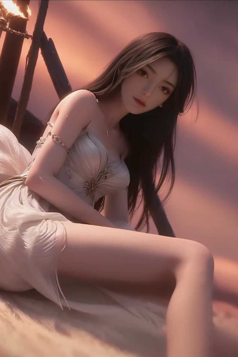 ((whole body)), 1 girl, Long hair, Red costume, (Transparent clothes), Black Hair, (Dynamic flight attitude), long legs, Slender eyes, Fascinating eyes, (Chinese Goddess1.2), Three long thin red hairpins, Elongated eyebrows, Tall and skinny, (Dunhuang art1.1), (Very intricate details1.2), Big round breasts, (The action is flowing1.2), (Sexy pose), Transparent Clothes, Leakage out of the breast, Very high color saturation, Off-shoulder, raised eyebrows, Barefoot, bare legs, Delicate face, Fluffy hair, Transparent Clothes, gradient eyes, color contact lenses, light smile, Surrealism, ray tracing, reflection light, high detail, Romanticism, retina, masterpiece, anatomically correct, high details, highres, 8k, super detail