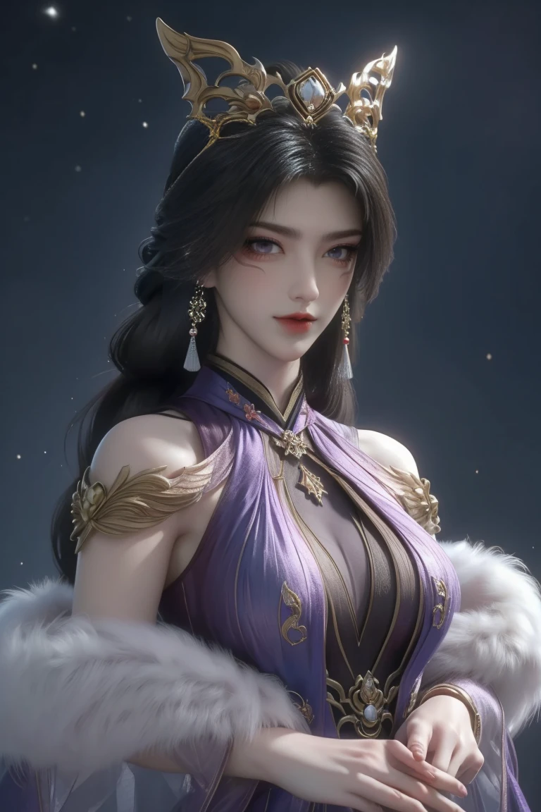 (hyperrealistic), (illustration), (high resolution), (8K), (extremely detailed), (best illustration), (beautiful detailed eyes), (best quality), (ultra-detailed), (masterpiece), (wallpaper), (photorealistic), (natural light), (rim lighting), (detailed face), (high detailed realistic skin texture), (anatomically correct), (solo), (1 girl), (high detailed realistic hair), (purple black hair:1.35), (heterochromic eyes), (detailed eyes), (yellow eyes:1.37), (sparkling eyes), (realistic big breasts:1.5), (exposed nipples breasts:1.35), (long legs), (slender abs), (dynamic pose), (closed tiny mouth:1.3), nsfw, concentrated expression.