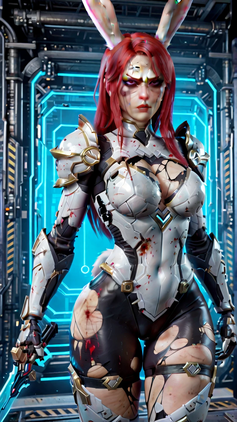 A WOMAN, BEAUTIFULL FACE, (RED EYES PUPIL), (SEXY RED LIBS), (BEAUTY MAKEUP), (SHINY BODYSKIN). (HUGE BOOBS), (WHITE SKINTIGHT MECHA ARMOR FULL SUIT:1.1), (CLEAVAGE:1.3), TRANSPARANT, TALL LEGS, STANDING, SEXY BODY, MUSCLE ABS.