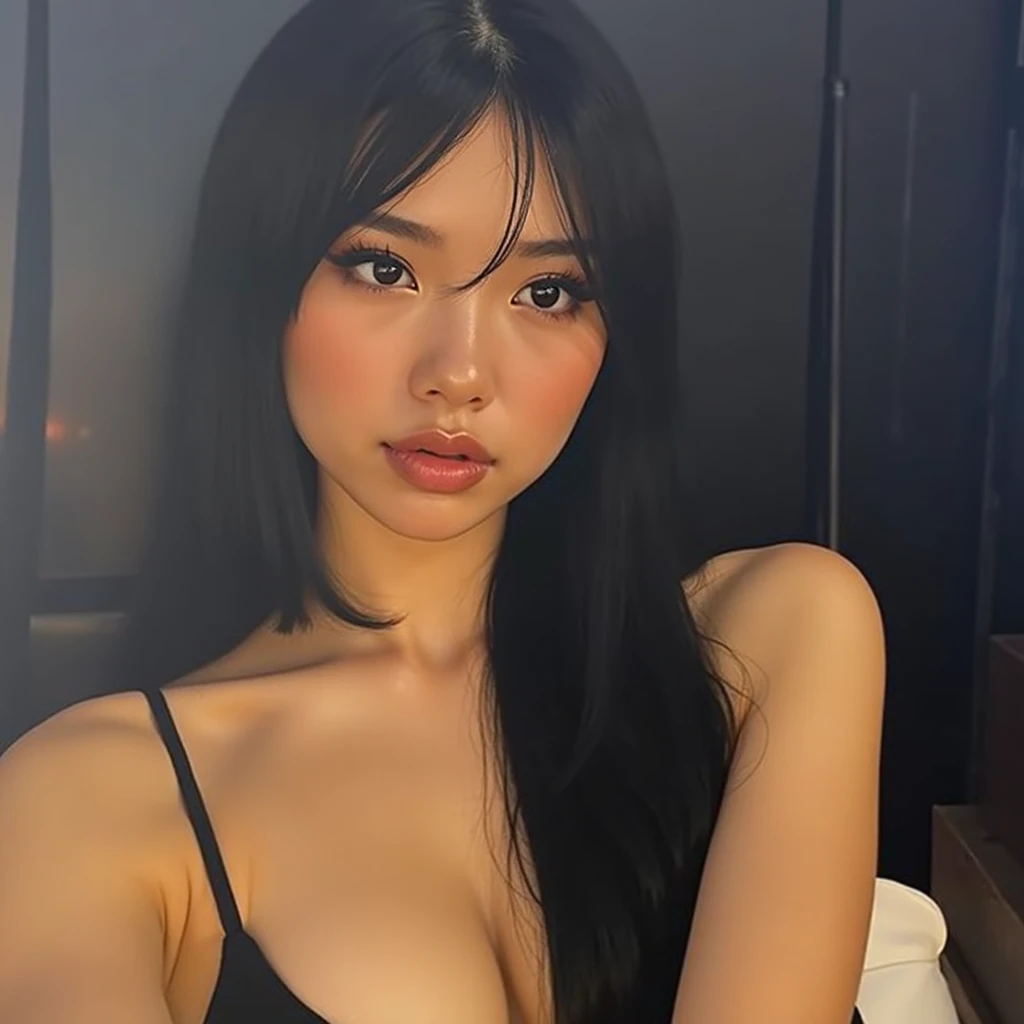 highest quality, epic realistic, ((in the pitch black darkness :1.4)), (()),(background: dark ) high contrast ,glorious picture, lowest lux, lighting face, she's comfortable, wearing white lingerie, looks incredible, (8k, Raw photo, Highest quality),(epic realistic:1.5), a woman, face,(detailed eyes:0.8),(looking at the camera:1.4), (Highest quality), ( high contrast, deep shadows),Intricate details,cinematic,((skin:1.4)), (long dark hair:1.3), long hair, messy ,(Hdr:1.5),Detailed, colors, Superior quality, Masterpiece, Raw Photo (20-year-old, looking at viewer), beautiful, (wearing underwear,), perfect, natural, perfect composition, portrait, perfect face, smiling expression, Captivating eyes, Bright details, Tight lips, (High Skin Detail),, (blue tint: 0.6), (sale: 0.8), (bloody: 0.7), Key lighting , (backlight: 0.5), Medium depth of field, Canon 5d, 50mm lens, f/4 apertures, (Ultra-detailed, Complex detail), sharp focus, soft colors, 8k, Absurd, 80mm, dark background, photography, smiling, small round breasts ,