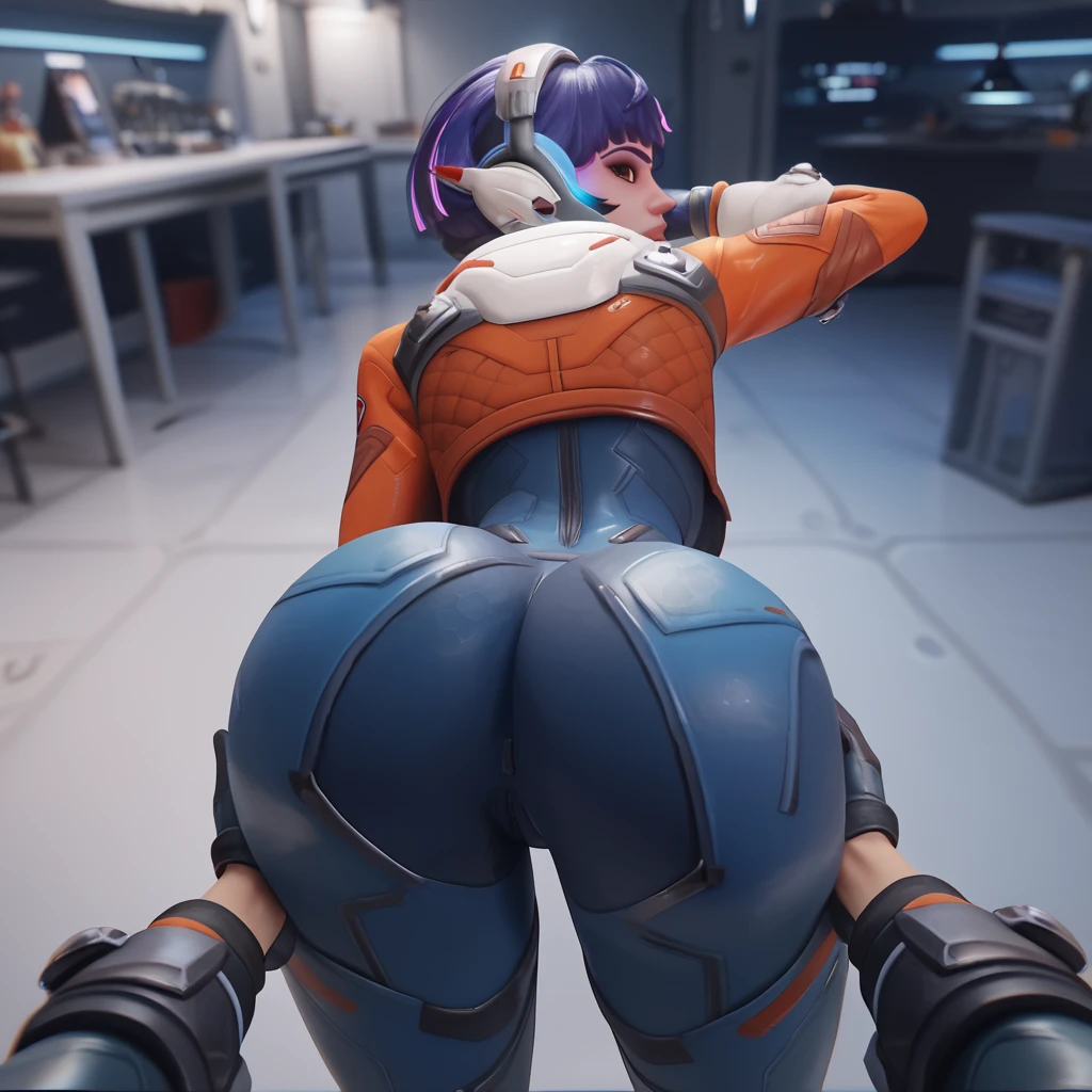 (owkiriko), kiriko \(overwatch\), green hair:0.7, red fox helmet, red sneakers, outside, blushing, underwear, lingerie, ass, , nsfw, bending over, sexy, bra