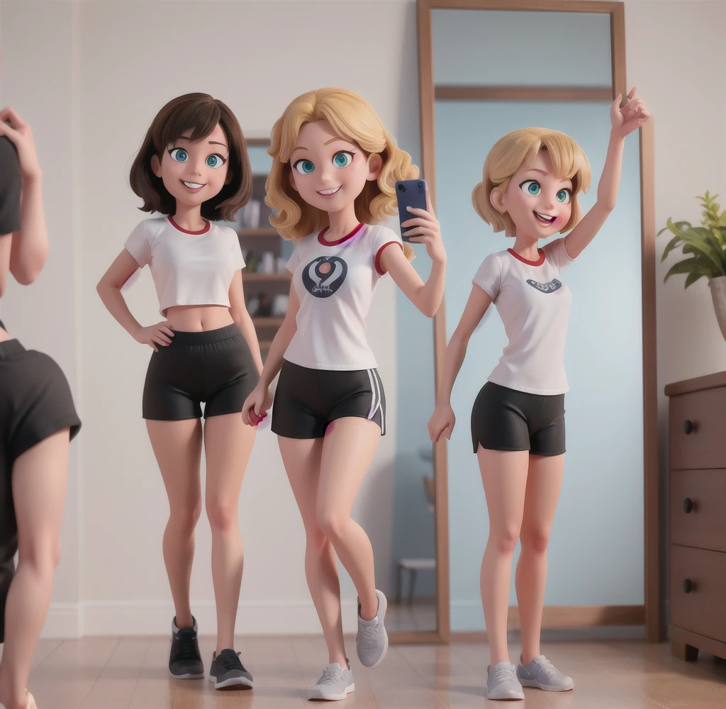 Mujer moderna, in swimsuit, Self-exploration, breast cancer, with hair tied up with a white bath towel, in medical room, paciente, con las manos en la cintura, exploring his mom, buscando con los dedos, 